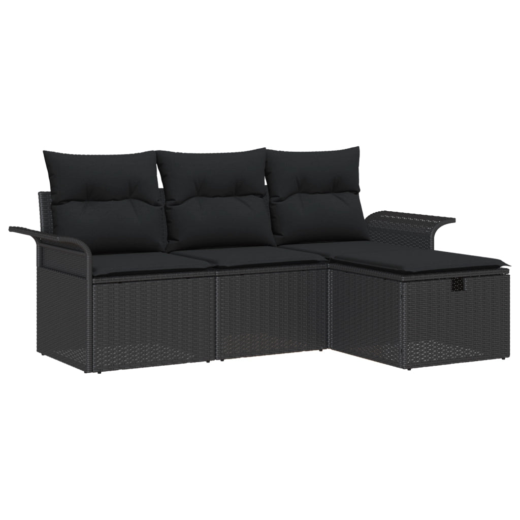 Set di divani da giardino  4 pezzi con cuscini Polyrattan Nero