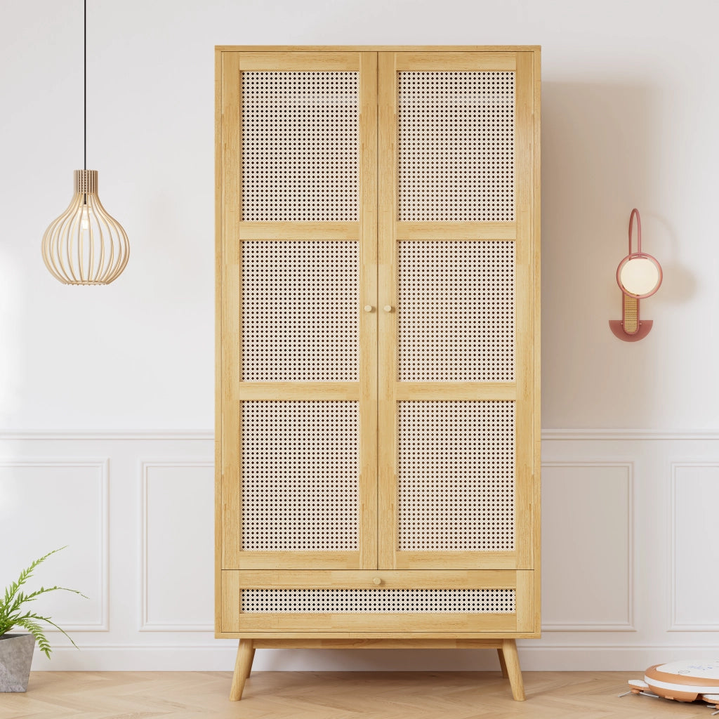 Armadio a 2 ante con barra appendiabiti e vano inferiore ribaltabile per camera da letto e soggiorno naturale 90 × 45 × 183 cm