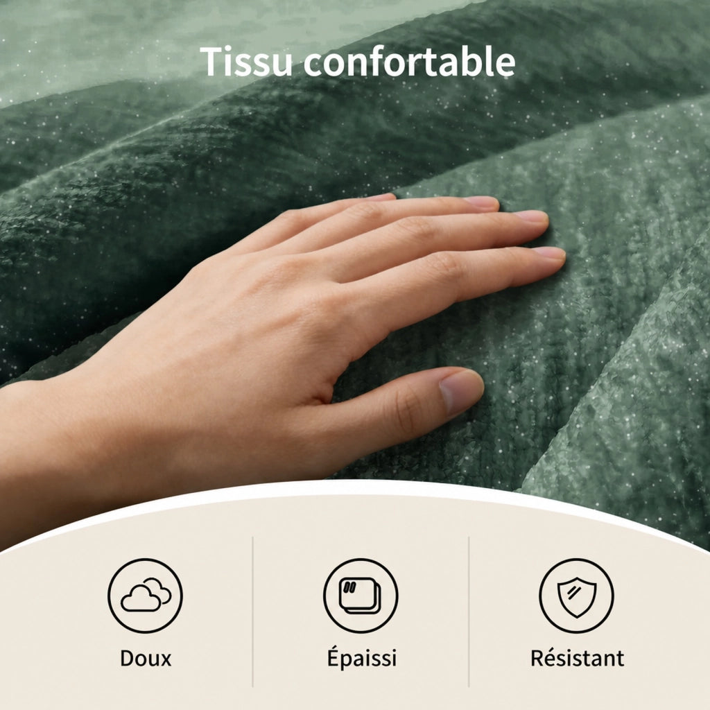 Fauteuil con pouf in ciniglia con schienale a petali e imbottitura ad alta resilienza verde scuro per relax