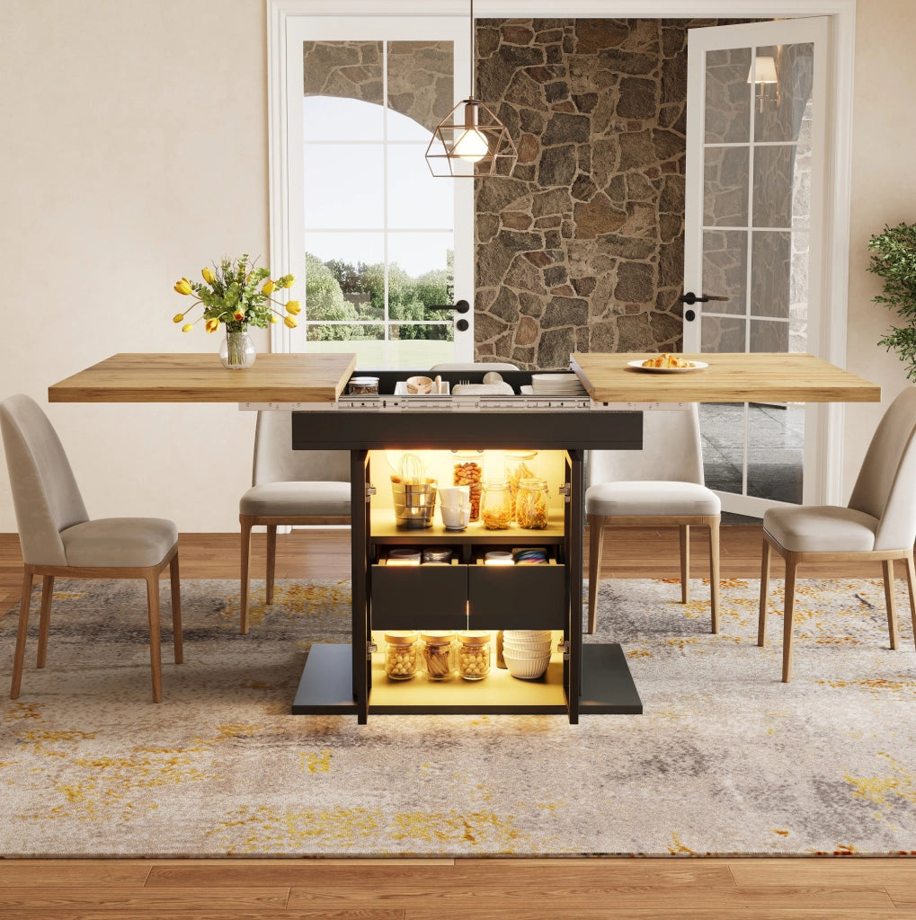 Tavolo da pranzo estensibile nero 110-140 cm con contenitore e LED RGB
