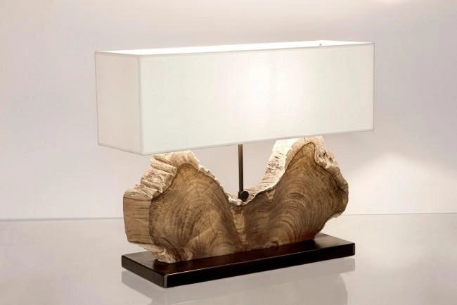 Lampada da Tavolo 60x20x55 cm E27 in Legno e Acciaio Pralume in Cotone Bianco