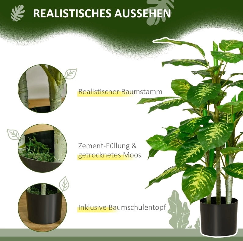 Pianta Artificiale Dieffenbachia 95 cm con Vaso in Cemento Verde per Interni ed Esterni