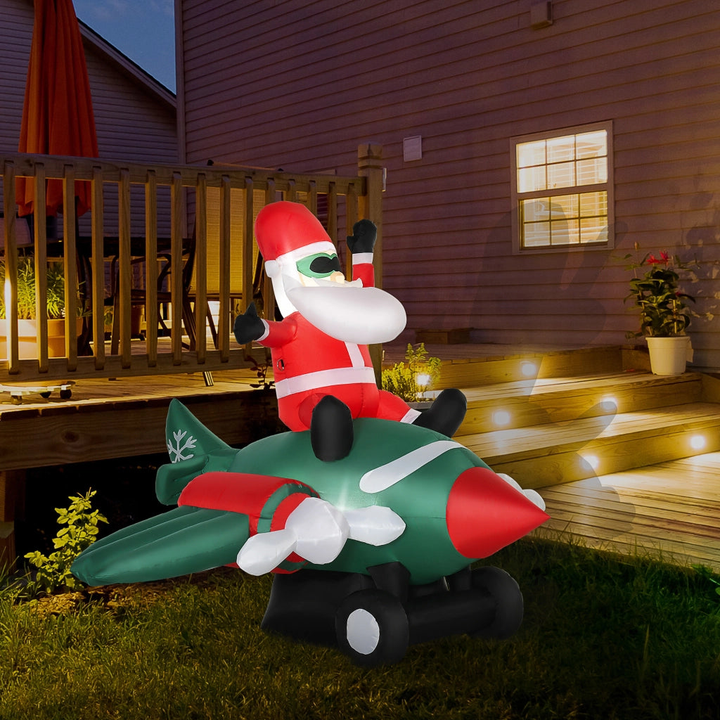 Babbo Natale Gonfiabile su Aereo 160cm con Luci LED Integrate, Decorazione Natalizia da Esterno
