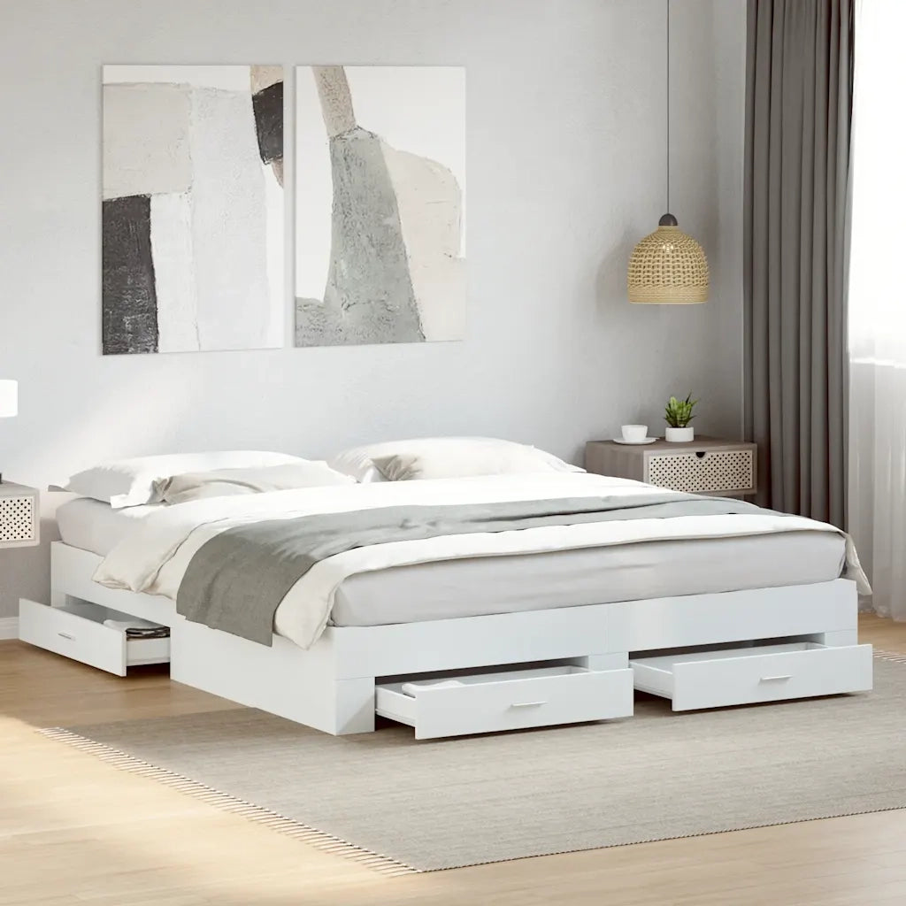 Letto matrimoniale | Letto per adulti | Giroletto con Cassetti Bianco 180x200 cm in Legno Multistrato