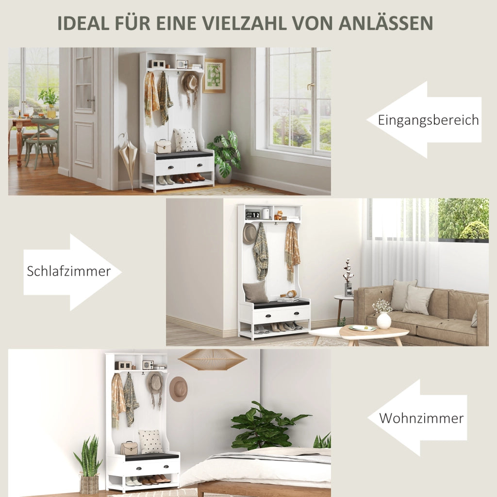 Appendiabiti con Panca Portascarpe ¨C Xylo ¨C Metallo e MDF Bianco e Grigio