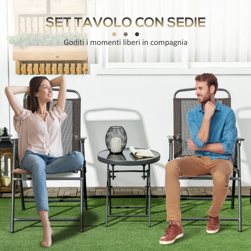 Set da Giardino 3 Pezzi con 2 Sedie 53.5x64x93 cm e Tavolino da Caff¨¨ ?45x50 cm, in Metallo, Marrone