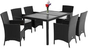 Deuba Set mobili da giardino polyrattan tavolo 6 sedie impilabili pranzo balcone Tavolo e sedie terrazzo patio esterno
