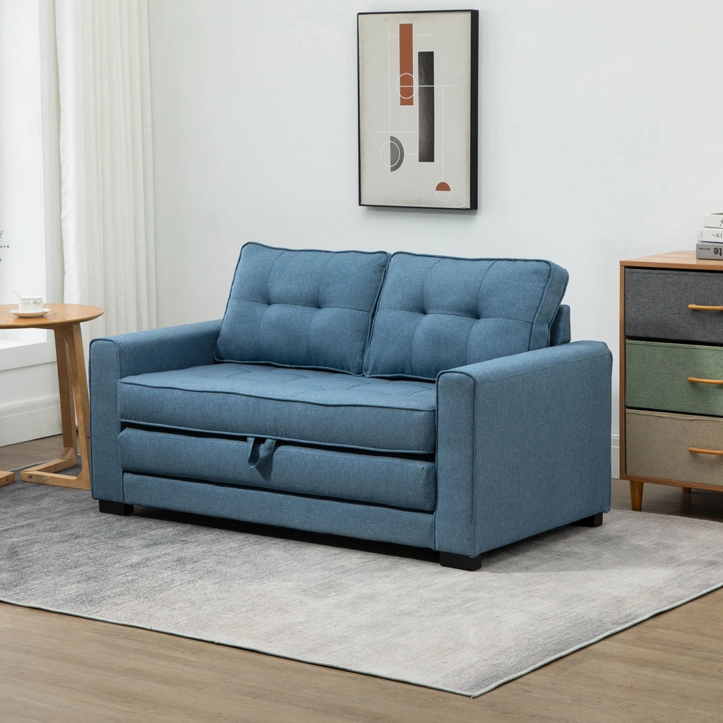Divano letto 2 posti tessuto blu ¨C Xylo ¨C Dossier capitonn¨¦ 147,5x75x85 cm