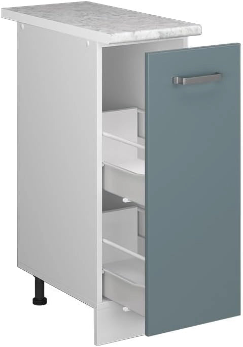 Armadio cucina dispensa alto R-Line, Grigio-blu, 30 cm, PL Marmo, per la libera combinazione all'interno di sistemi cucina modulari
