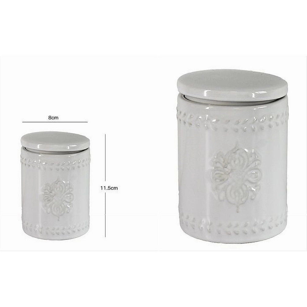 Trade Shop - Contenitore Tondo Porta Cotton Fioc Bianco Decorato Organizer Arredo Bagno 10342 -
