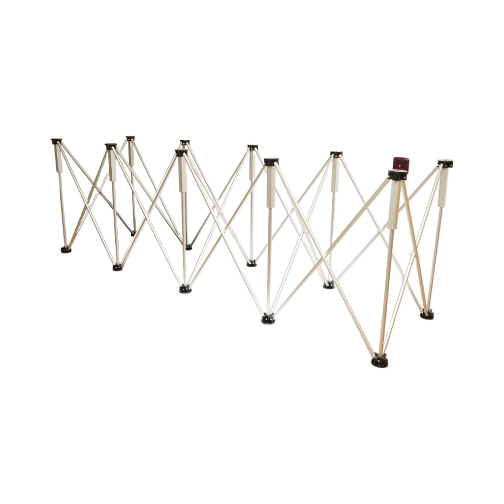 Tavolo da lavoro pieghevole a fisarmonica con 10 gambe, struttura in alluminio 226x61x72cm