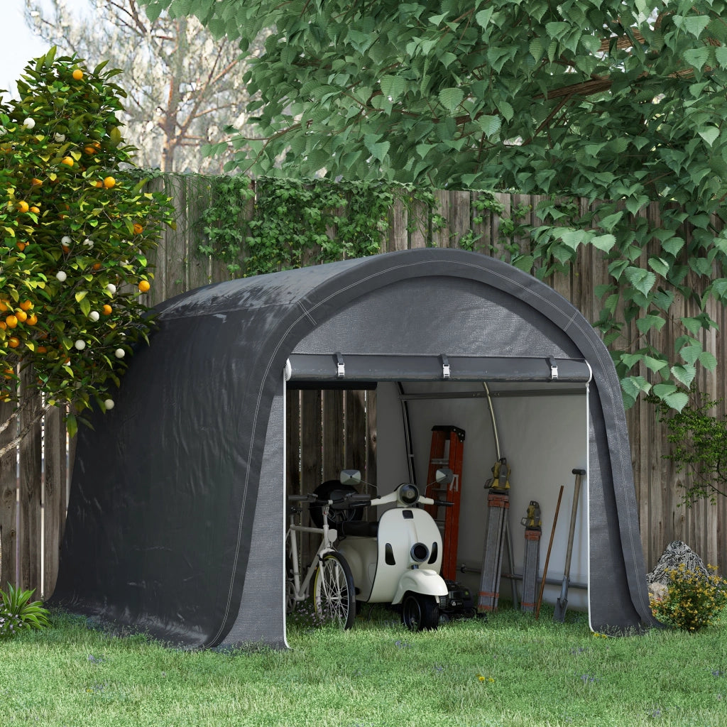 Tenda Deposito 300x300x235 cm Grigia con Telo PE UV, Telaio Zincato e 2 Porte Avvolgibili