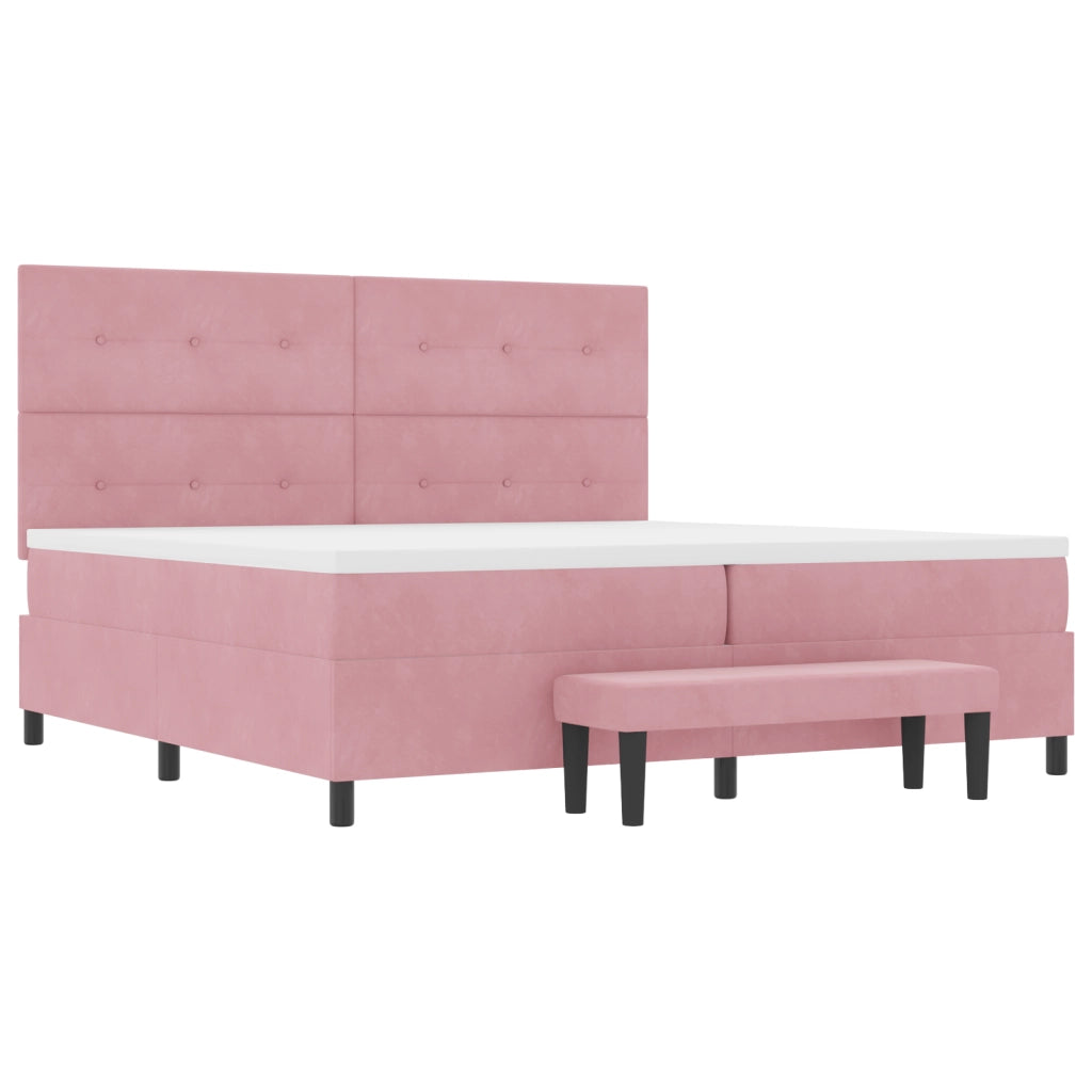 Letto Box Spring con Materasso & Panchina Rosa 200x200 cm Velluto