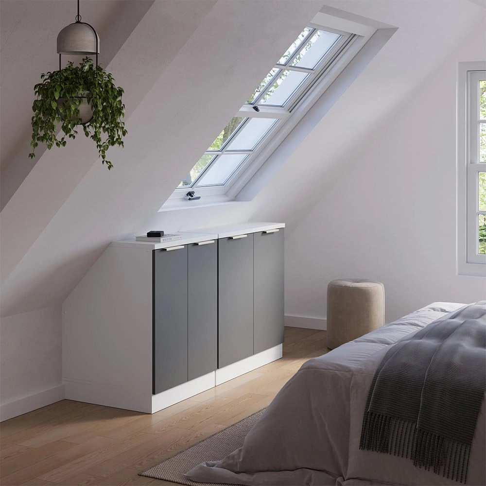 Set di mobili sottotetto Rion, Antracite-oro, 140 cm Set di 2 carcasse armadio profondità 60 cm, adatto per il salvaspazio sotto tetti spioventi