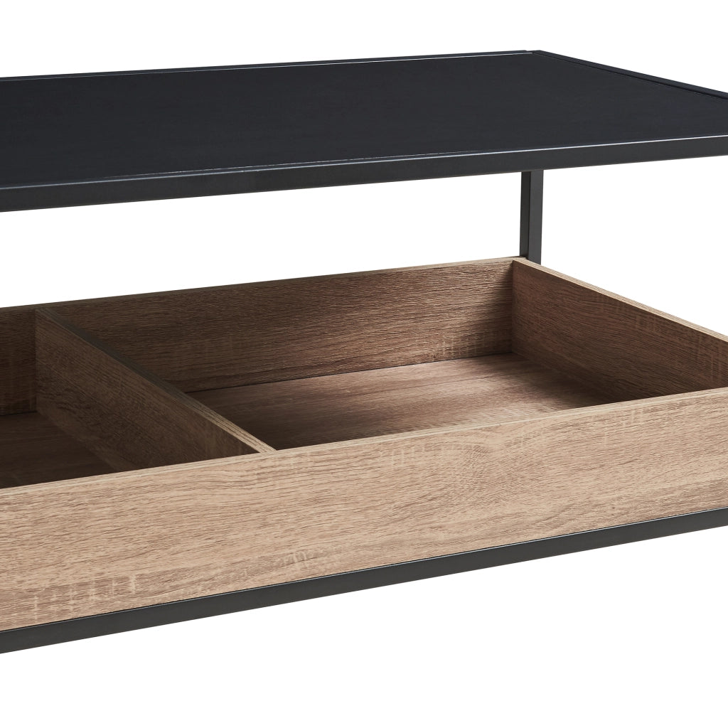 Tavolino da Salotto Belana con 2 Scomparti Aperti 100 x 48 x 39 cm - Nero/Effetto Rovere [en.casa]