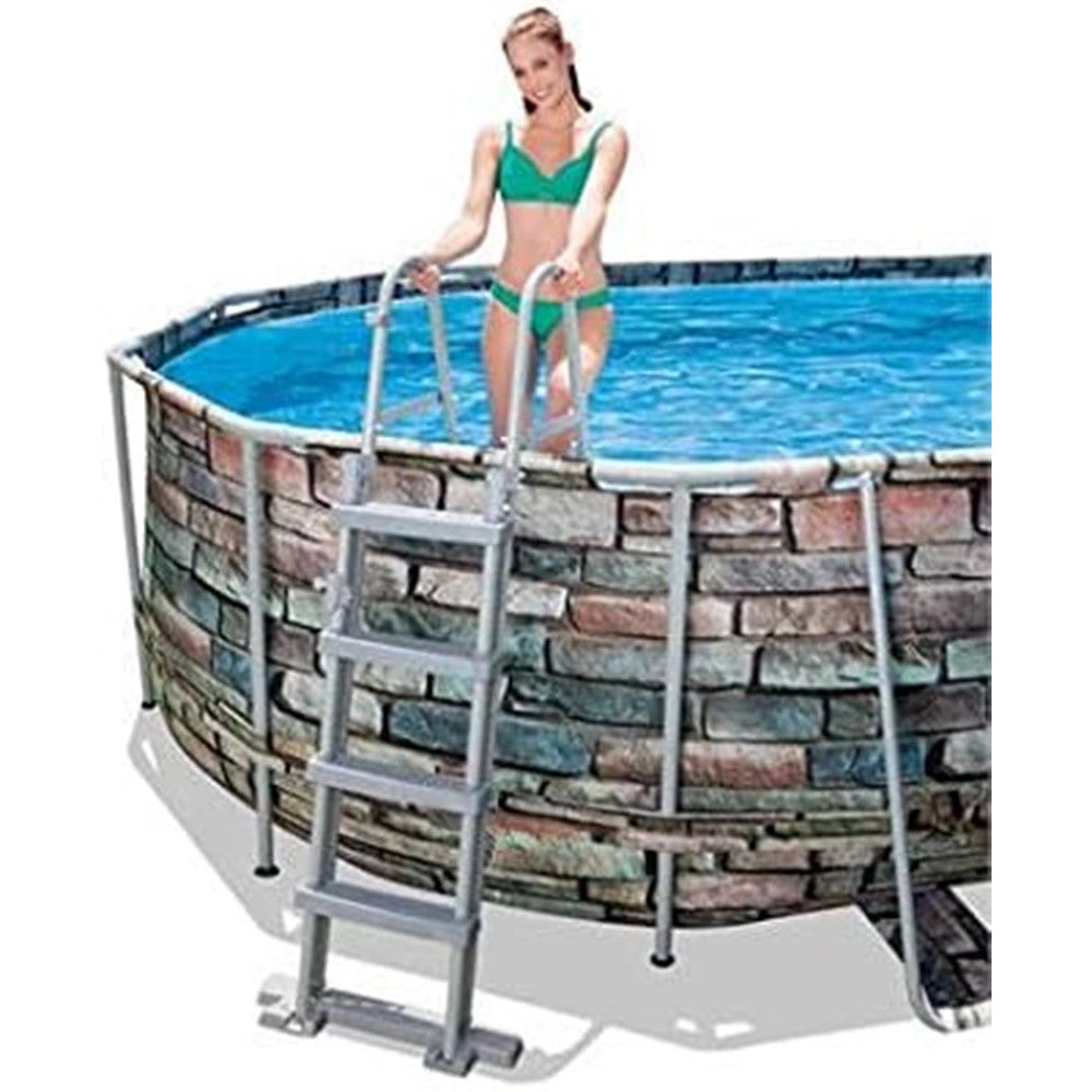 Trade Shop - Scaletta Di Sicurezza Per Piscine 122cm Con Gradini In Plastica Telaio In Metallo 58331 -