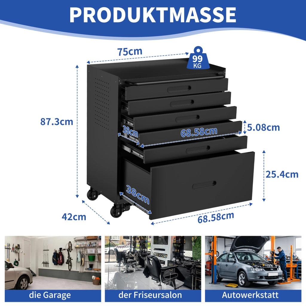 Mobiletto da officina su ruote con 6 cassetti, armadio mobile per garage con sistema di cassetti continuo per piccoli componenti e utensili, robusta s