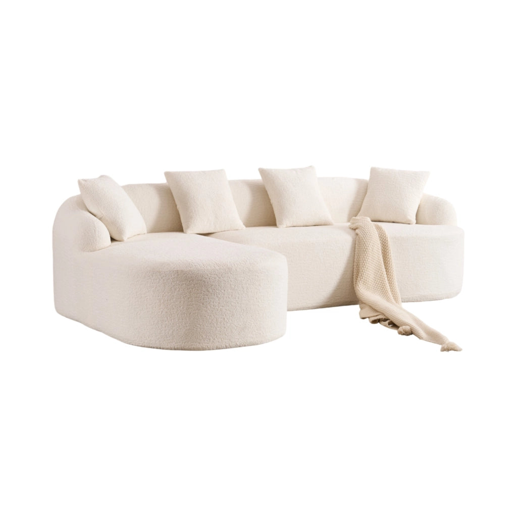 Divano curvo 3 posti in ciniglia 243x150x67 cm bianco