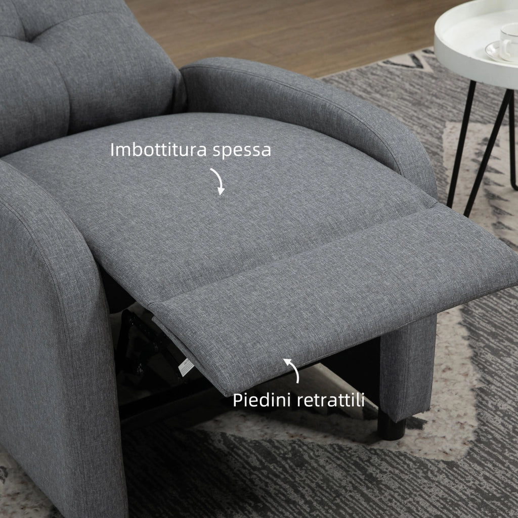 Poltrona Relax Reclinabile 155° 67x87x98 cm con Poggiapiedi in Tessuto Effetto Lino Grigio