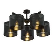 Plafoniera Industrial 5 Luci Cigno In Acciaio Nero E Paralumi A Cilindro