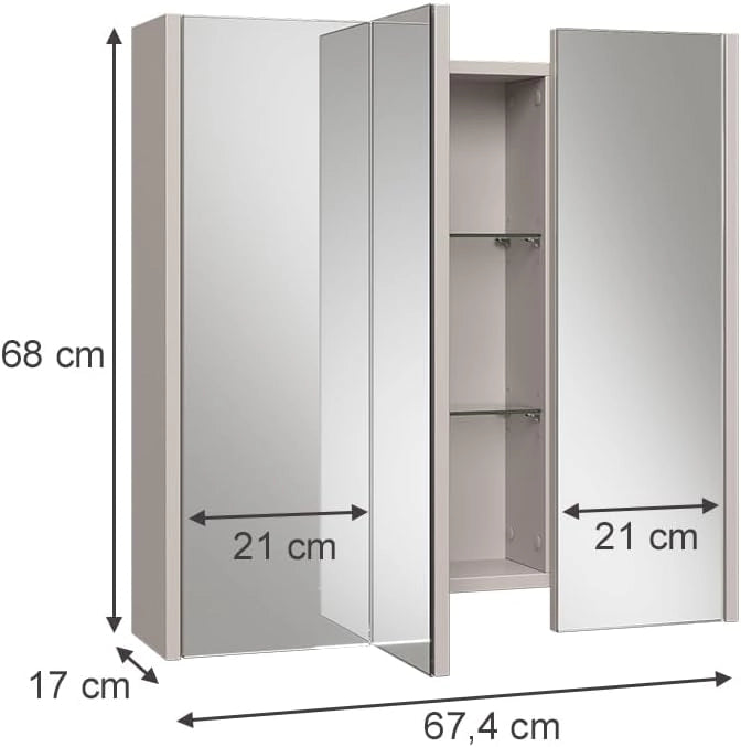 Specchio contenitore bagno Majest, Cachemire, 67.4 x 68 cm con 3 porte a specchio