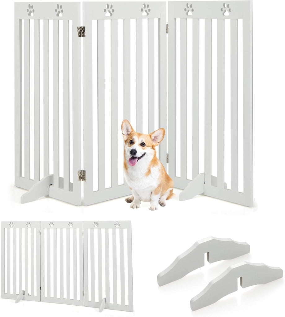 Cancelletto per Cani di Legno Pieghevole, con 3/4 Ante e Cuscinetti Antiscivolo, Ideale per Scale e Porta d'Ingresso, 203 x 89,5 cm (Bianco, 4 Pannelli)