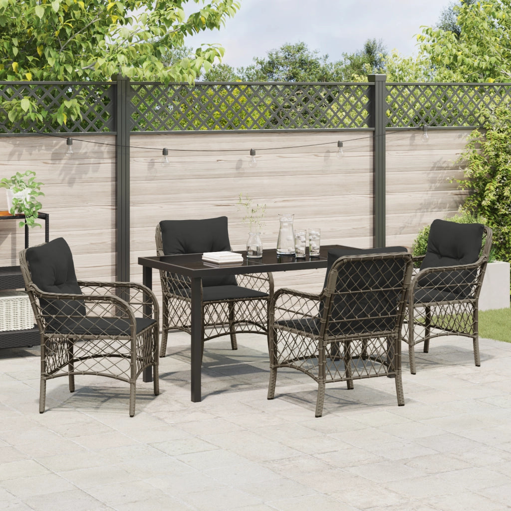 Set da Pranzo da Giardino 5 Pezzi con Cuscini Grigio Polirattan