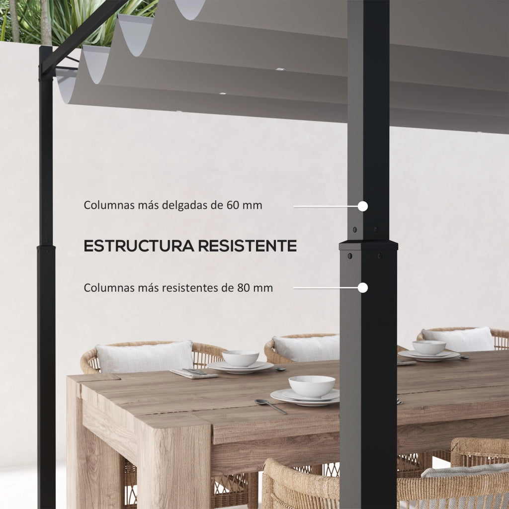 Pergola da Giardino 3x3m con Tetto Retrattile Protezione UV30+ Metallo Grigio ¨C Xylo