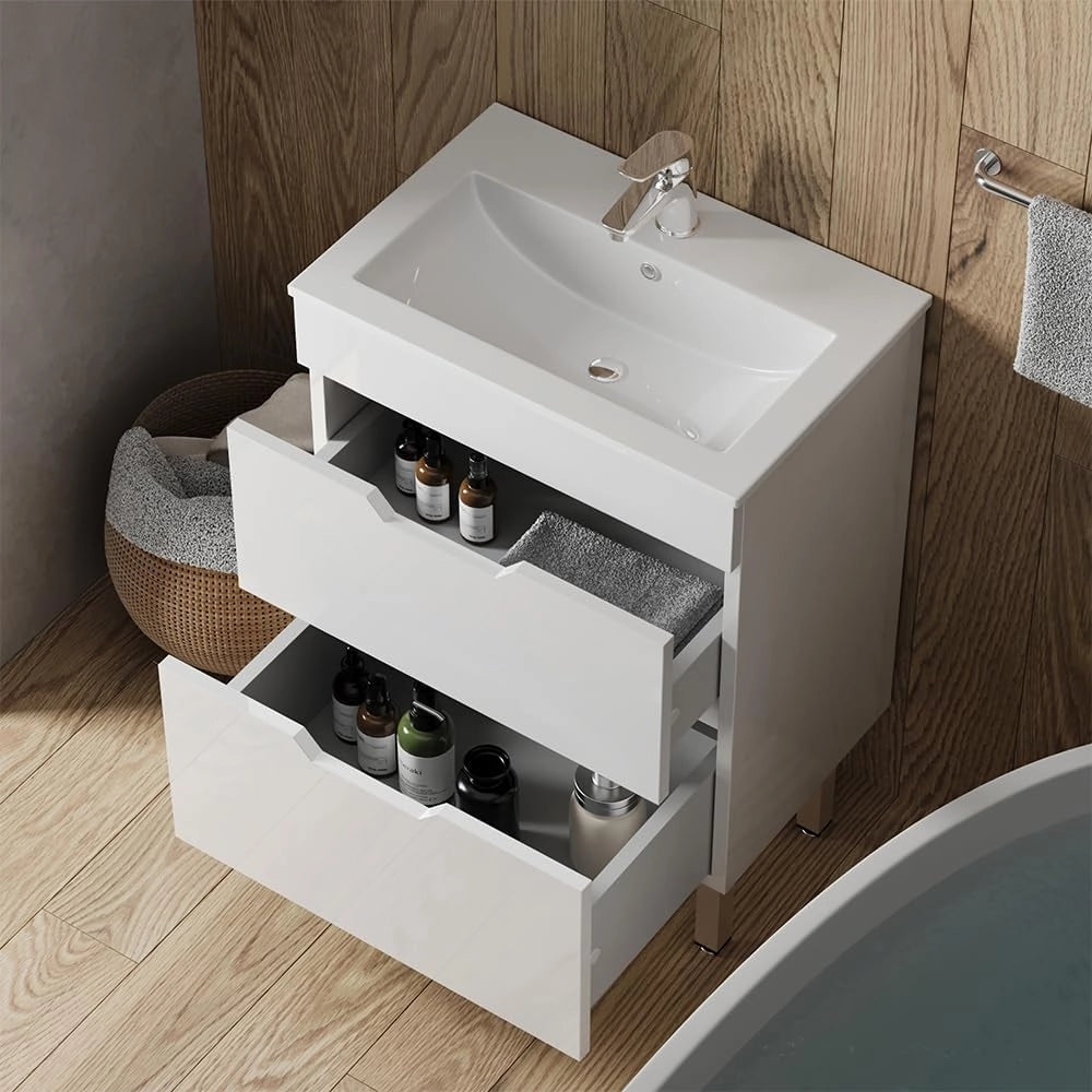 Set di mobili da bagno Clayton, Bianco, 60 cm, composto da mobile sottolavabo e lavabo