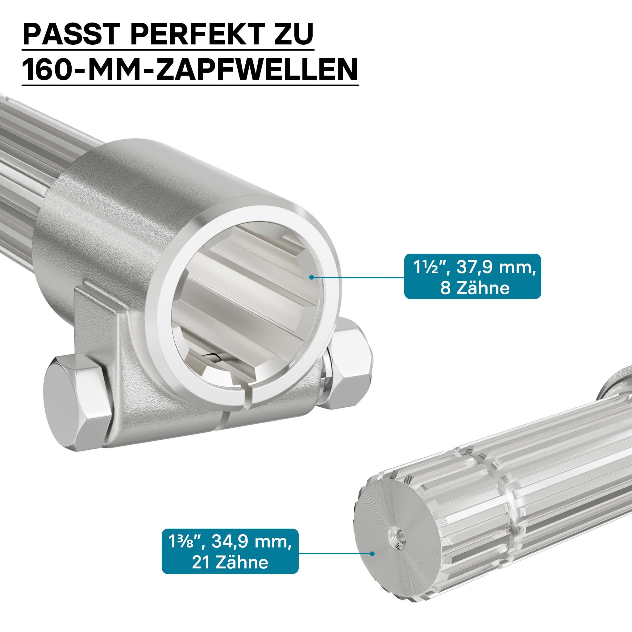 Boccola albero cardanico 160mm Attacco scanalato 8-32x38x6 per albero uscita 1 3/8" 21D Trattore