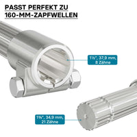 Boccola albero cardanico 160mm Attacco scanalato 8-32x38x6 per albero uscita 1 3/8" 21D Trattore