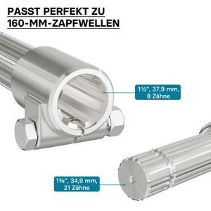 Boccola albero cardanico 160mm Attacco scanalato 8-32x38x6 per albero uscita 1 3/8" 21D Trattore