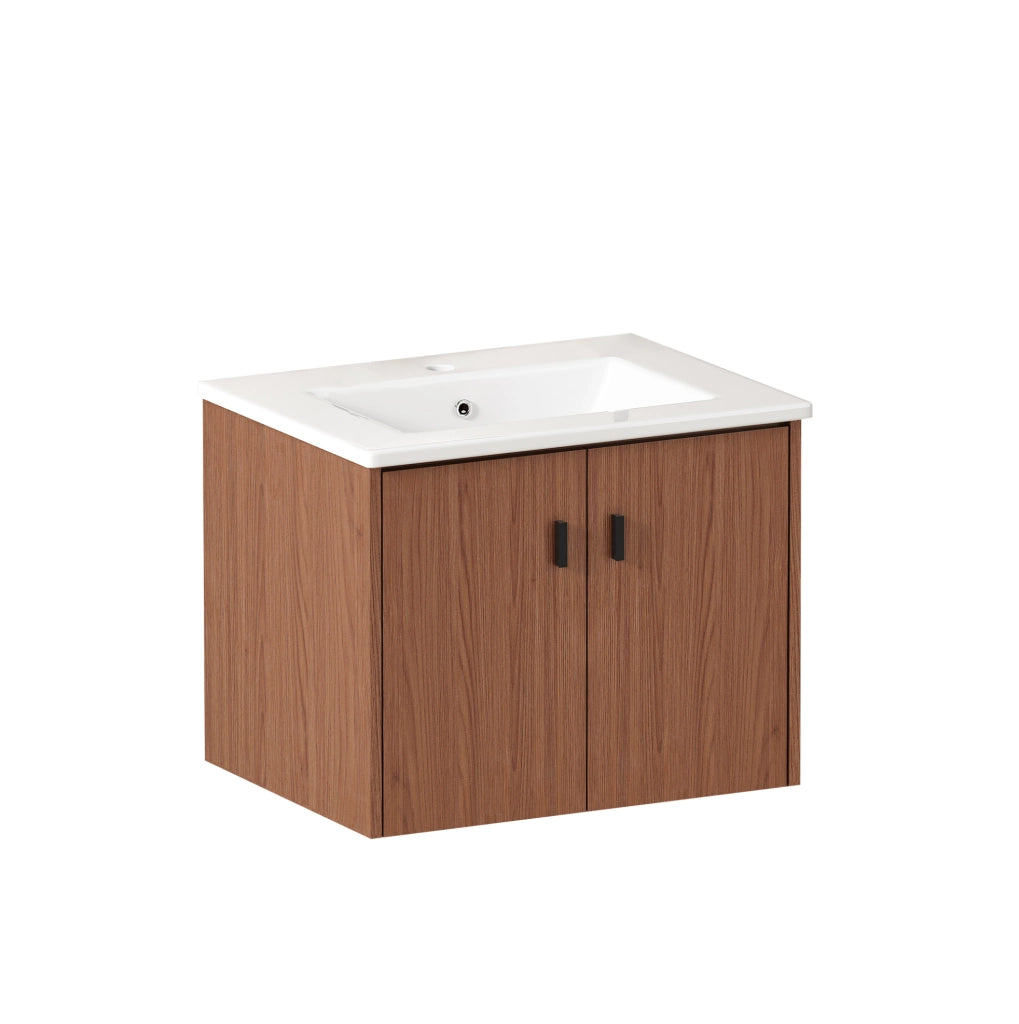 Mobile da bagno 60 cm in legno rosso-bruno con 2 ante soft-close