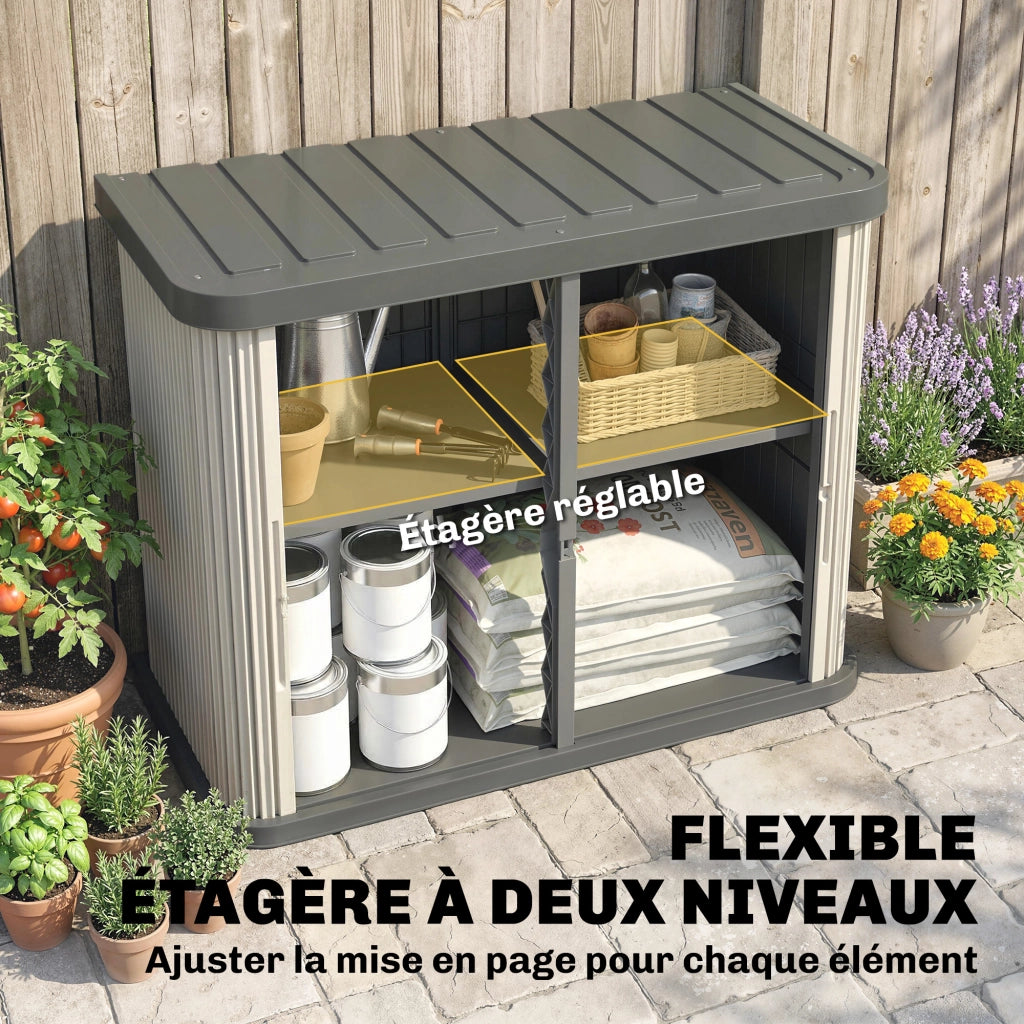 Coffre da Giardino 480 L con Porte a Scorrimento ¨C zephmum ¨C Marron Chiaro 120,5x59,5x92cm