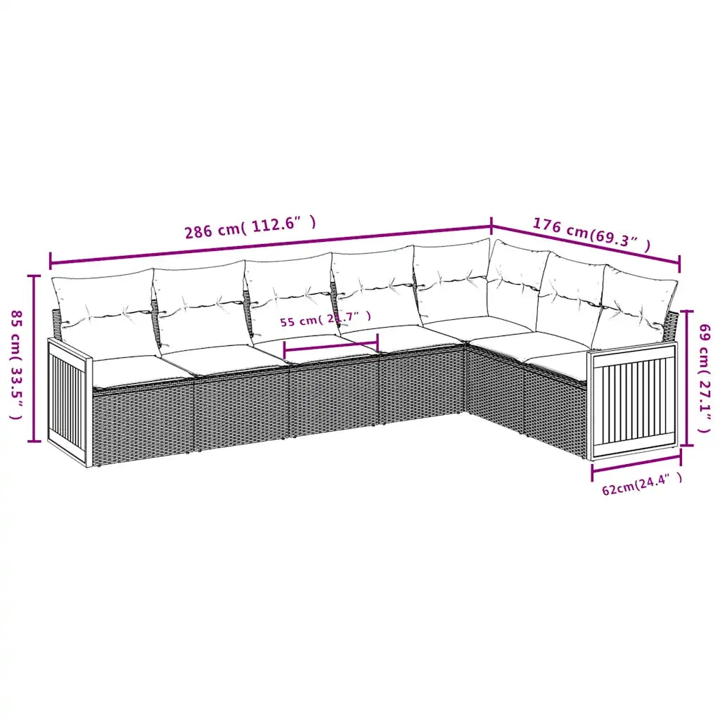 Set Divani da Giardino 7 pz con Cuscini Grigio in Polyrattan 3227713