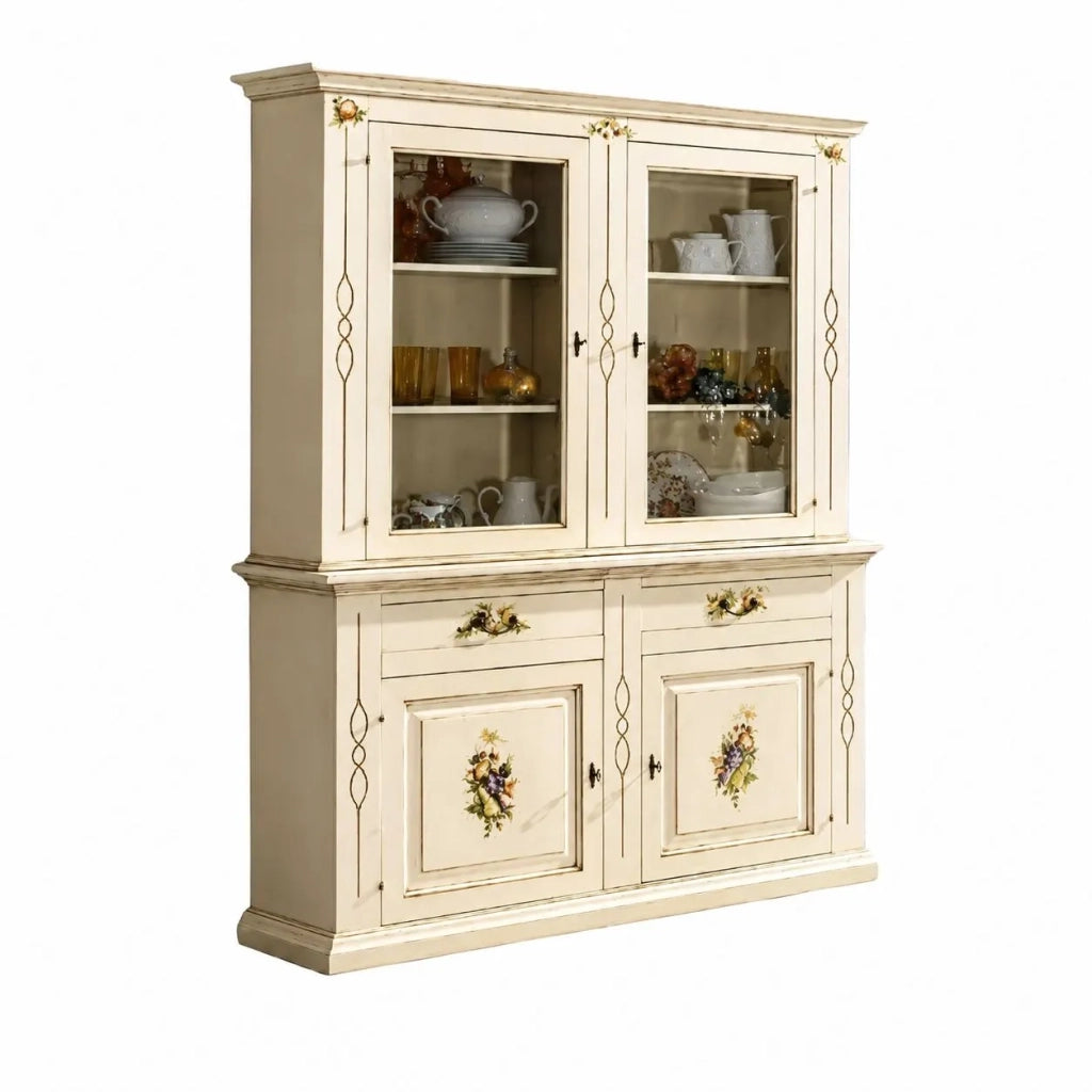 Cristalliera shabby avorio pennellato decori 168x48x222 - Mobili 2G