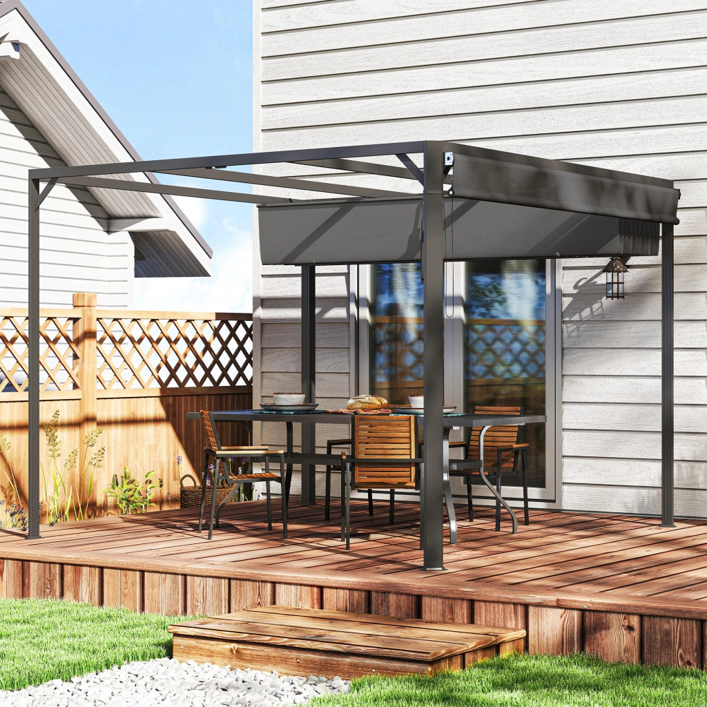 Gazebo Pergola Retrattile 3x3 m ¨C zephmum ¨C Acciaio Poliestere Grigio Scuro