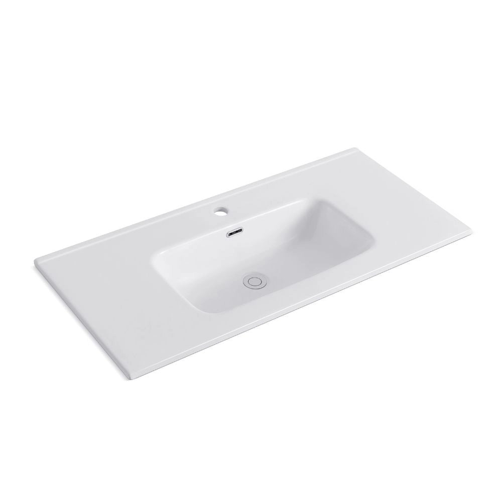 Lavabo da appoggio 1 vasca in ceramica per bagno bianco lucido 101x46,5 – Modello LAV9100S