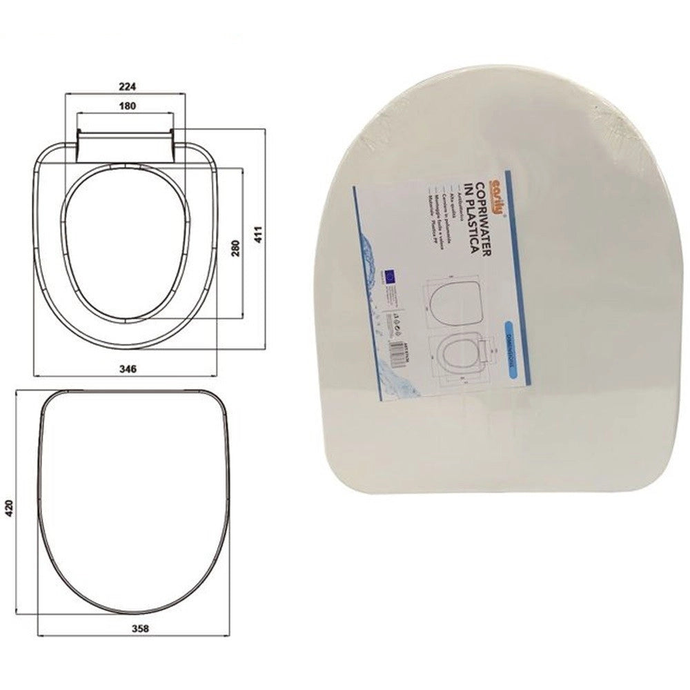 Trade Shop - Copriwater Sedile Coprivaso Wc Tavoletta Da Bagno In Plastica Iris Bianco 87636 -