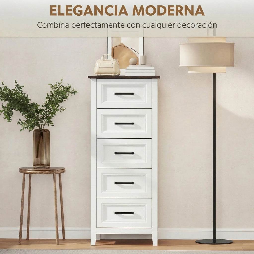 Cassettiera Stretto e Alto con Piano Effetto Legno per Spazi Piccoli ¨C Zephmum ¨C 45x35x106 Bianco