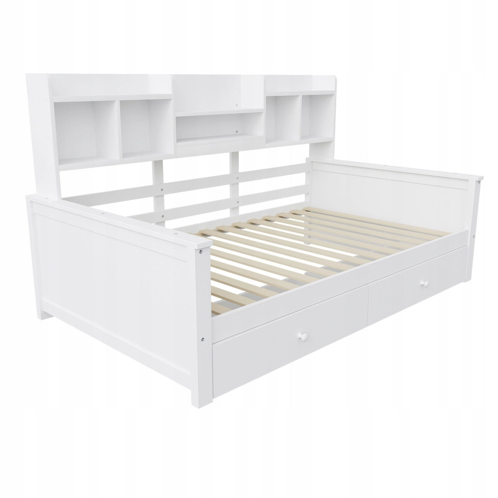 Letto singolo 90x200 bianco con cassetti e scaffale - Xylo