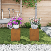 Supporti per Piante da Esterno Pillar 2 pz 24x24x35 cm Acciaio Corten