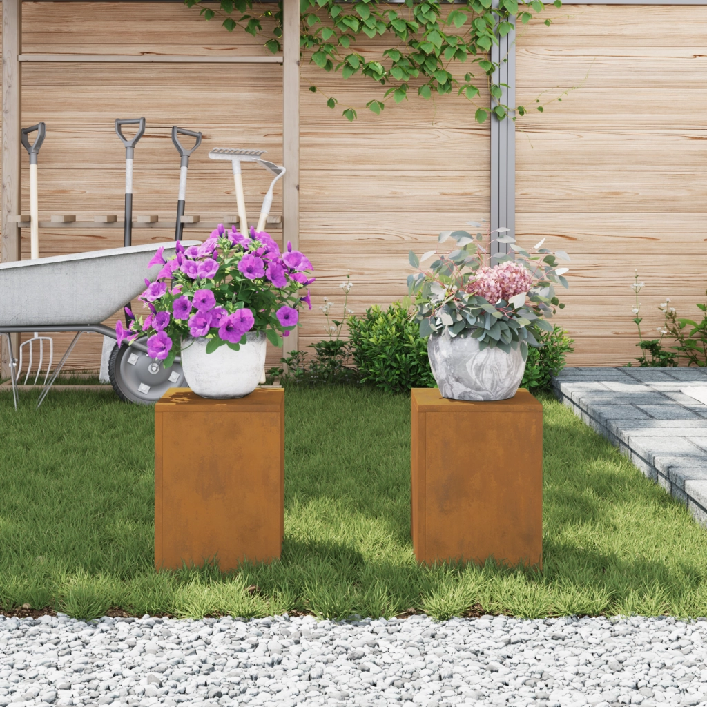 Supporti per Piante da Esterno Pillar 2 pz 24x24x35 cm Acciaio Corten