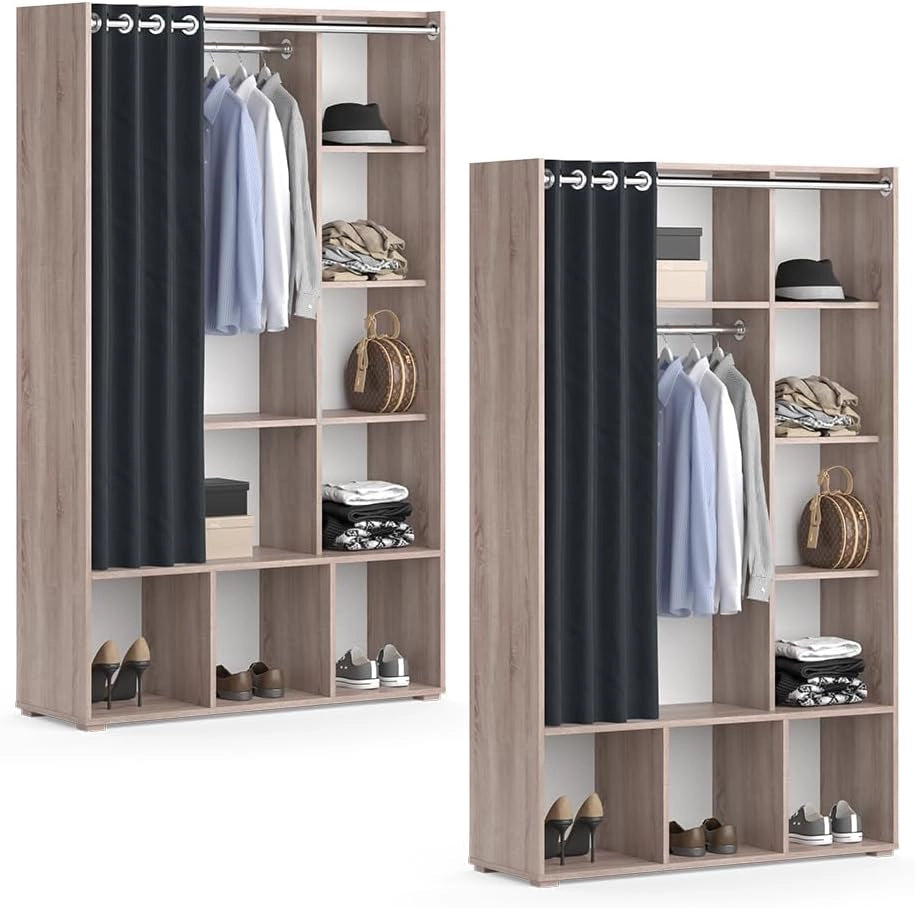 Armadio multifunzione Luigi, Sonoma, 38 x 178.1 cm con appendiabiti a tenda, per una conservazione flessibile con ruote per un facile spostamento