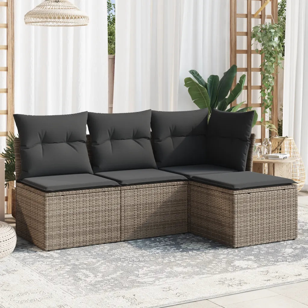 Set Divani da Giardino 4 pz | Set Salotto da Giardino con Cuscini in Polyrattan Grigio
