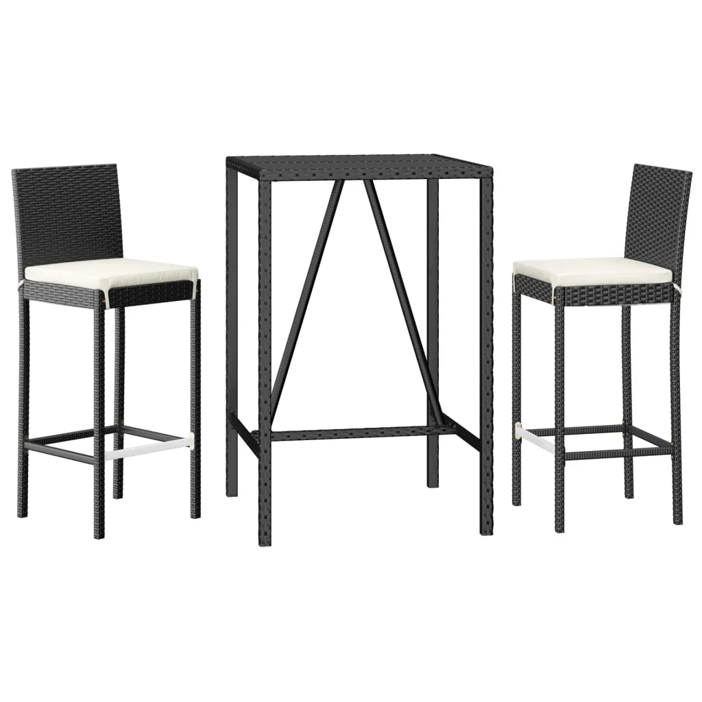 Set Bar da Giardino 3 pz con Cuscini in Polyrattan Nero 3187641
