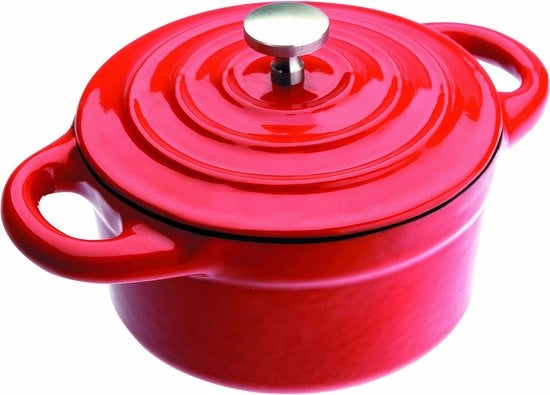 Mini Cocotte a Cuscino Rotonda 10x4,50 cm, Acciaio Inossidabile, Rosso, 10 cm