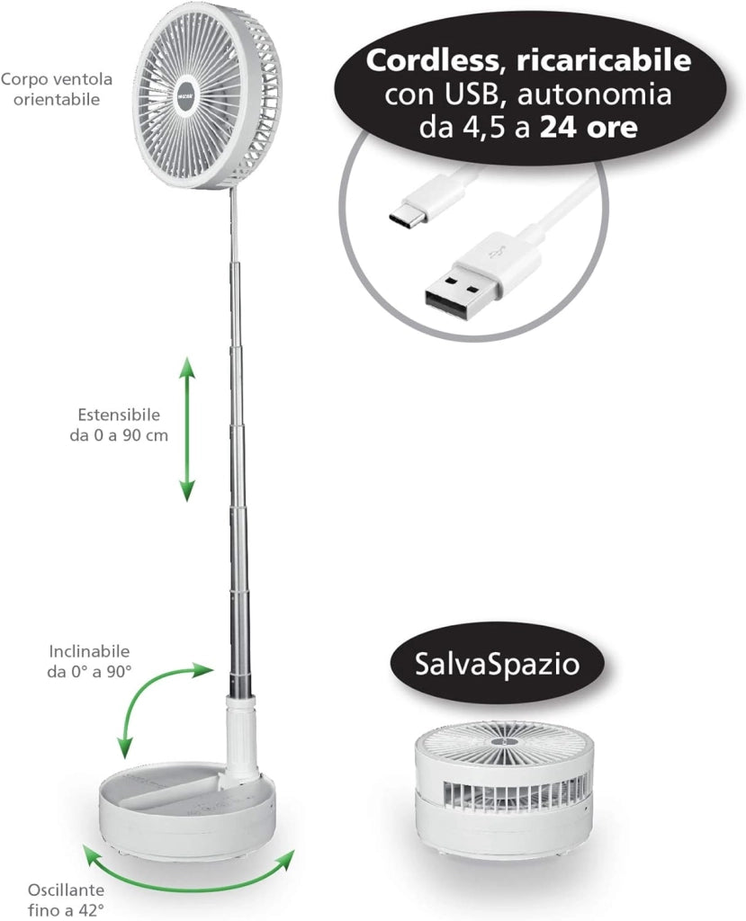 Macom enjoy & relax 991 ventilatore space cordless fan, ventilatore cordless ricaricabile con usb