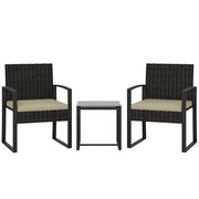 Set bistrot giardino 2 posti ¨C Xylo ¨C rattan intrecciato marrone con tavolo in vetro temperato