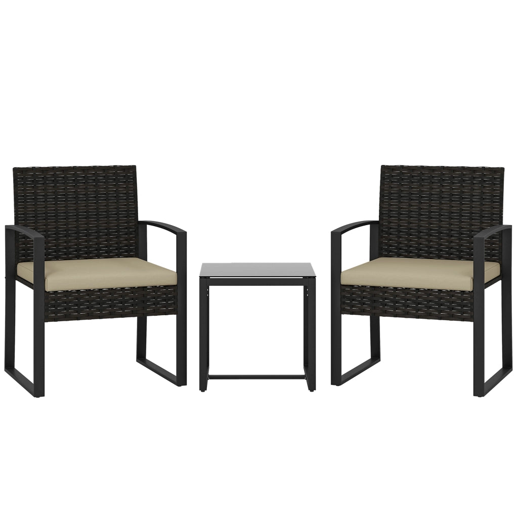 Set bistrot giardino 2 posti ¨C Xylo ¨C rattan intrecciato marrone con tavolo in vetro temperato